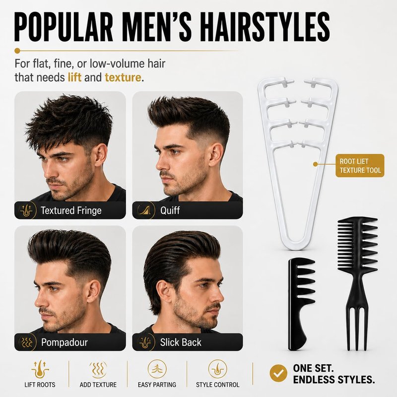 Volumizing Hair Styling Comb Set - 5PCS Texture Comb for Men & Women | Root Lift, Quiff, Slick Back Tools