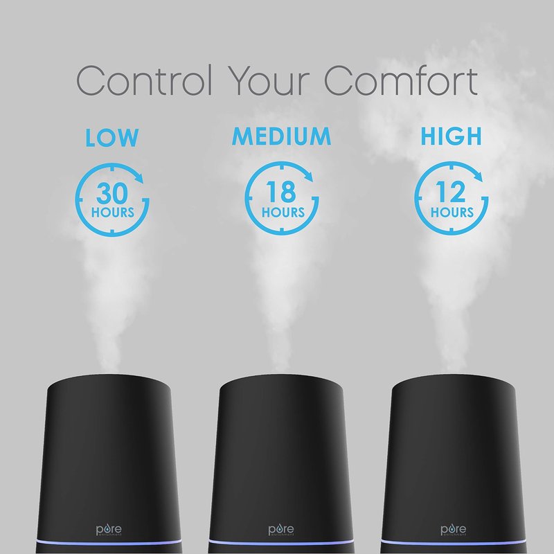 Pure Enrichment HUME Max - Easy Top-Fill Ultrasonic Cool Mist Humidifier, 3.7-L (1 Gallon) Water Tank, 3 Mist Settings, & Auto Shut-Off Timer - Ideal for Large Bedrooms, Nurseries & Dry Areas (Black)