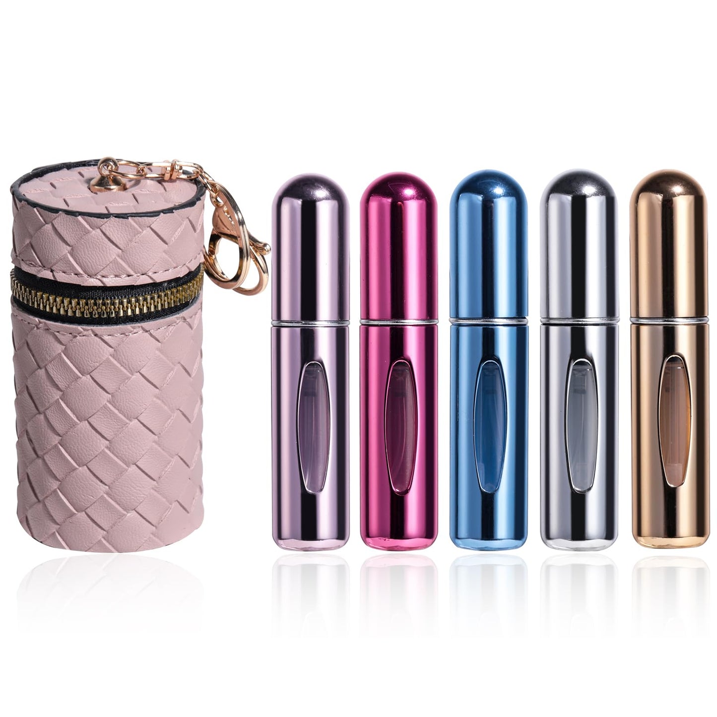 JPNK Mini Refillable Perfume Portable Atomizer Bottle 5PCS Travel Size Spray Refillable Refill Bottle 5 ml with Travel and Outgoing Bag