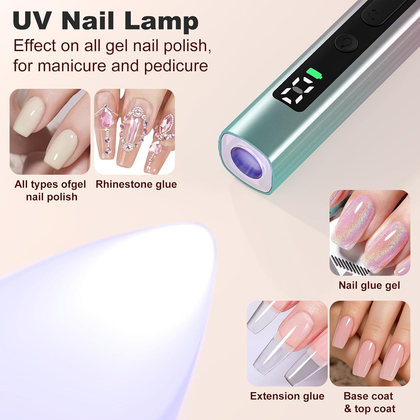 Cordless Electric Nail File Drill - 5 Speed Rechargeable Manicure & Pedicure Kit | UV Light, Portable, for Human & Pet Nails, Grey