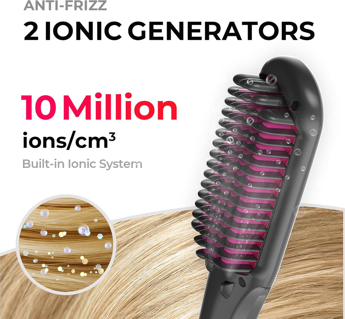 Tymo Ionic Hair Straightener Brush - One-Step Frizz-Free Styling, 16 Temp Settings, LCD Display | Dual Voltage Hot Comb