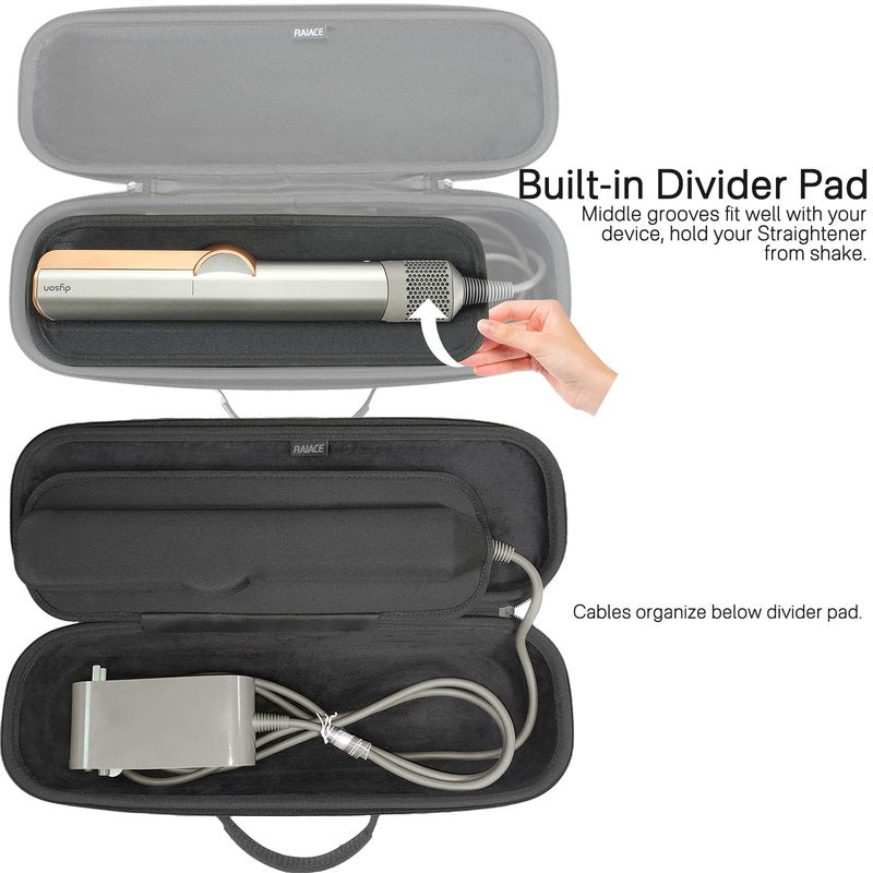 RAIACE Hard Storage Case Compatible with dyson Airstrait Straightener, Travel Carrying Bag. (case only). - Black(Black Lining)
