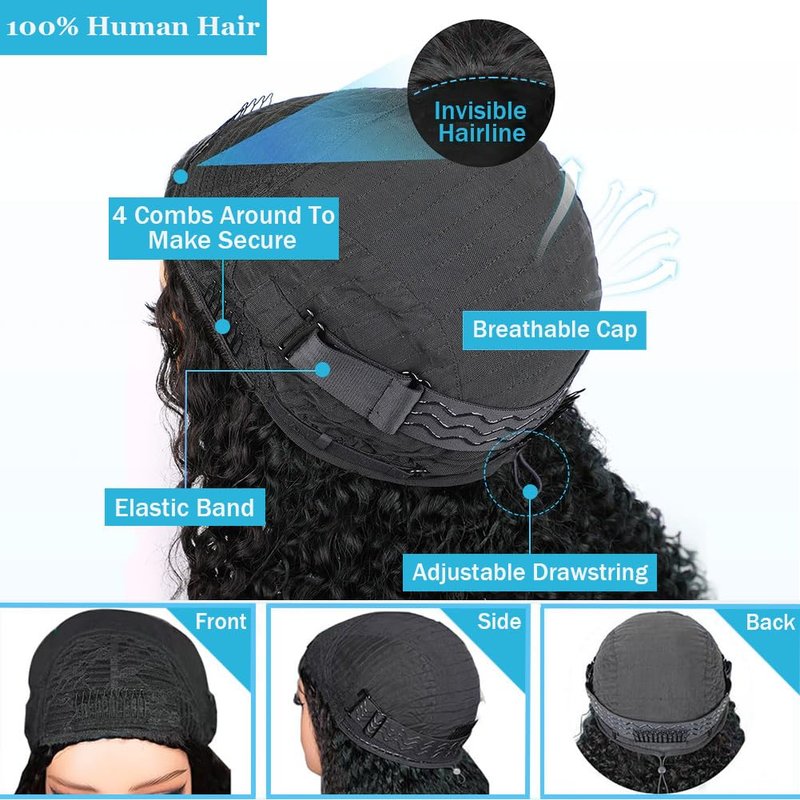 Curly Half Wig - 24 Inch Human Hair Water Wave | 200 Density, Seamless, Glueless Design for Easy Wear