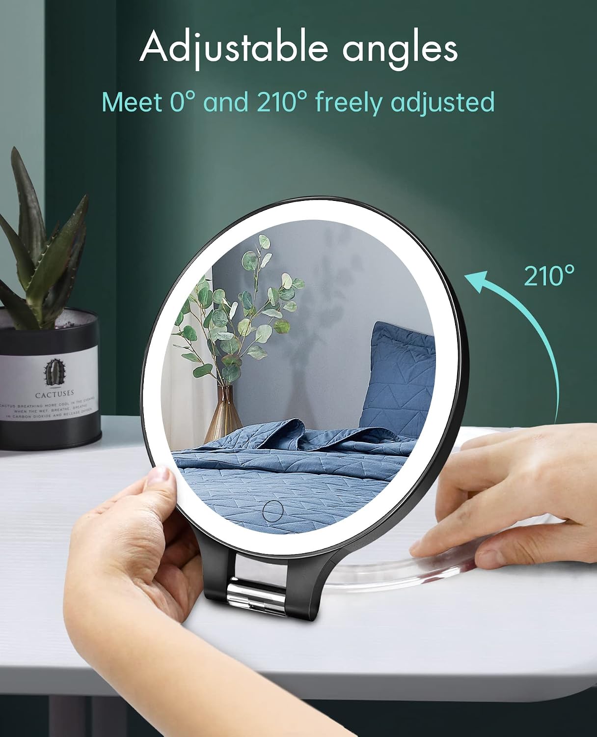 10X 1X Double-Sided Magnifying Makeup Mirror - Rechargeable Lighted with 3 Color Settings | Adjustable Rotation