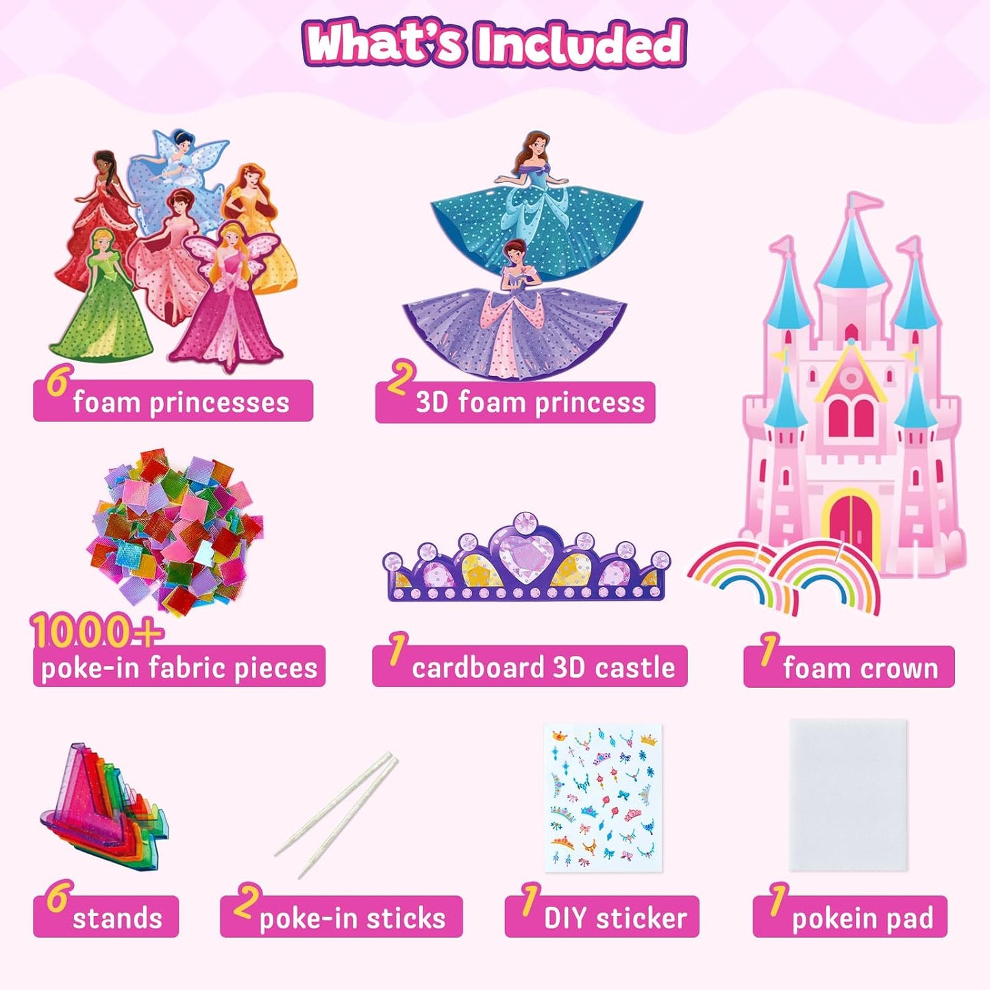 3D Castle Princess Dress Up Craft Kit - DIY Fairy Tale Scene | Mess-Free Arts & Crafts for Girls Age 4-8