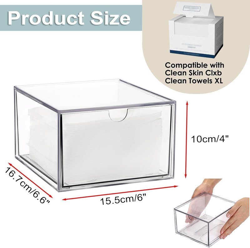 Clear Plastic Face Towel Holder - Bathroom Vanity Organizer with Drawer Storage | Compatible with Clean Skin Club Towels