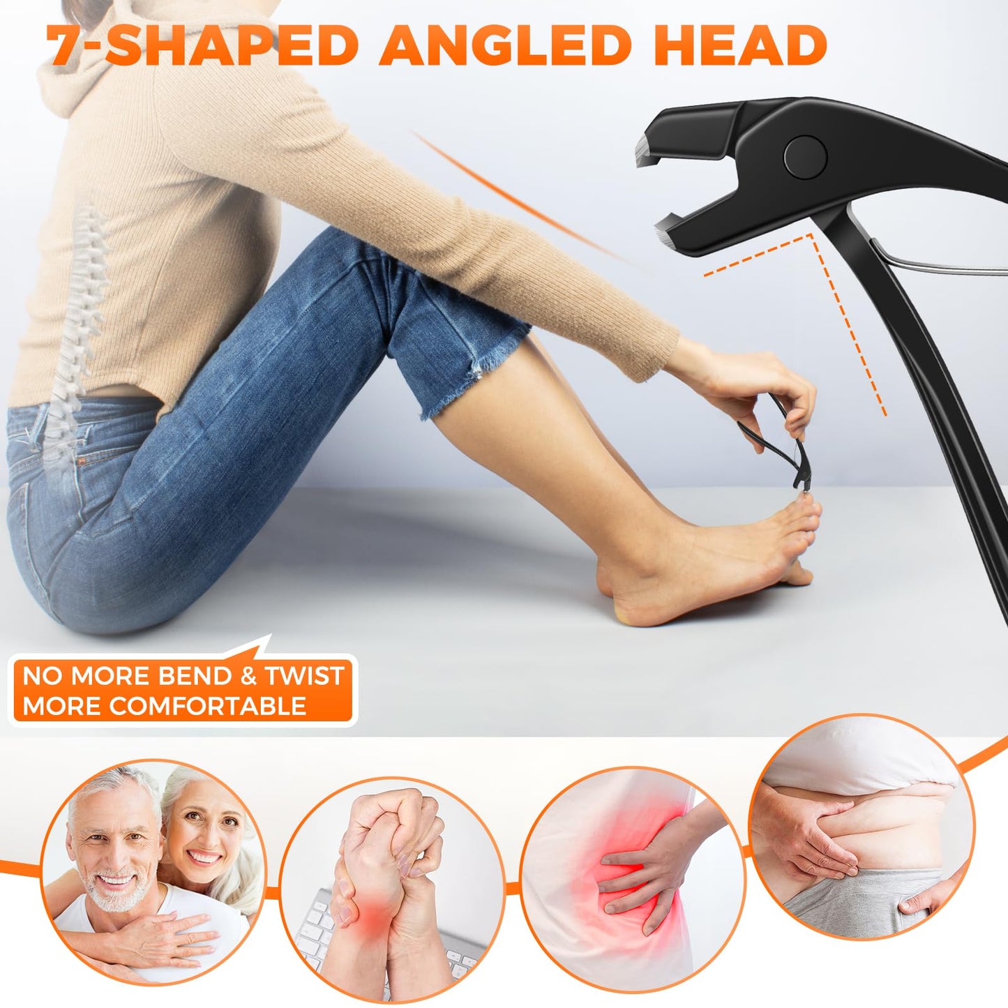 Toenail Clippers for Thick Toenails for Seniors, Angled Head Long Handled Toe Nail Clippers for Men with Wide Jaw Opening, Heavy Duty Large Finger Nail Clippers Adult Cutter with Catcher, Black