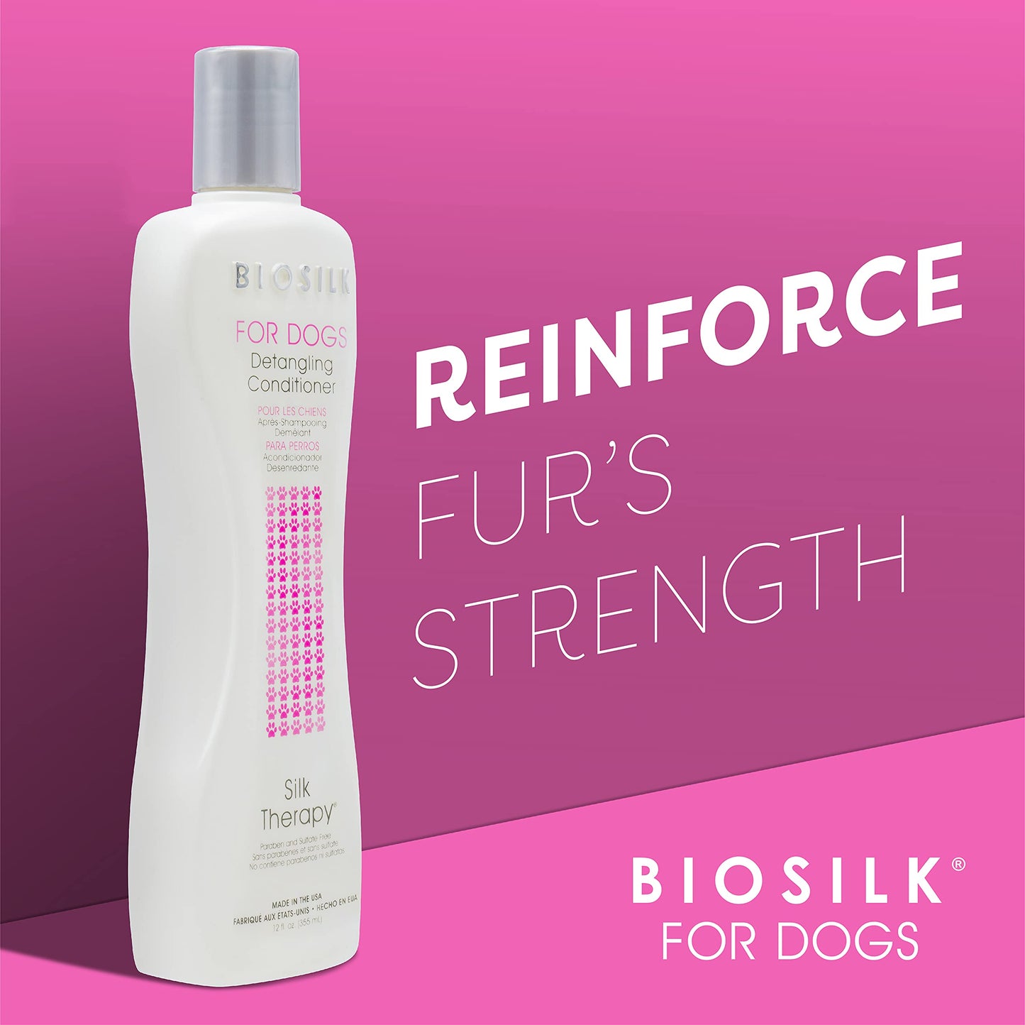 BioSilk for Dogs Silk Therapy Dog Detangling Conditioner, Dog Coat Conditioner to Help Smooth Knots and Tangles and Support Soft Manageable Coats during Routine Grooming, 12 Fl Oz