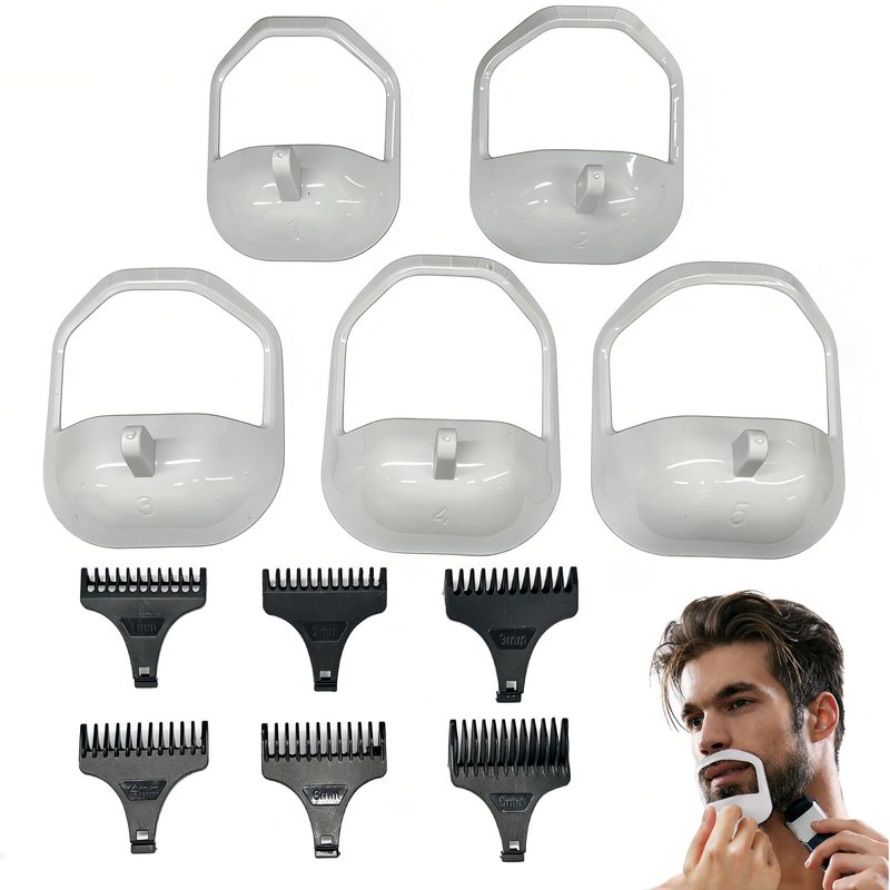 11 Pcs T-Blade Trimmer Guards and Goatee Shaping Template Set for Precise Length Control, Symmetrical Shaving to Prevent Crooked Edges in Men Daily Grooming, 6 Guide Combs 1/32 to 3/8 in, 5 Shapers