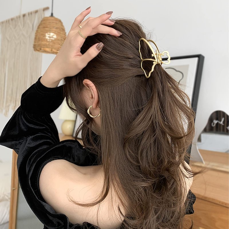 VinBee 4 PACK Gold Butterfly Hair Clips,Gold Hair Clips,Butterfly Claw Clip,Metal HairClip Catch Barrette Jaw Clamp for Women Half Bun Hairclips for Thick Hair (3.15 inch)