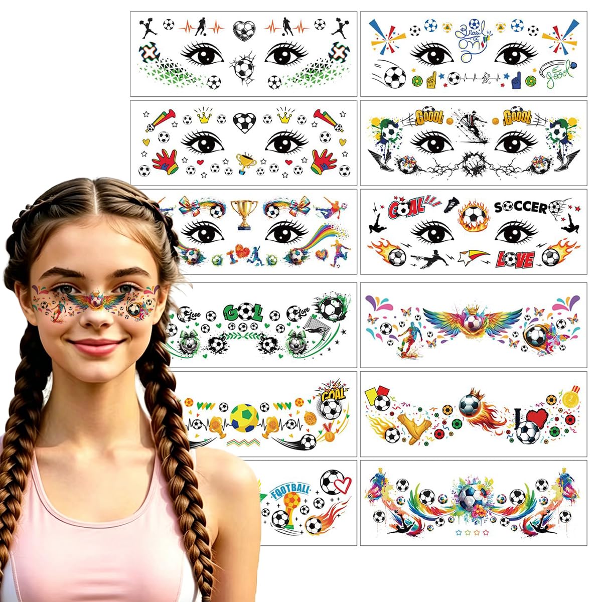12Sheets Soccer Temporary Tattoos 2026 Face Body Stickers, Waterproof Sport Decals for Fan Parties, Events, Men Women