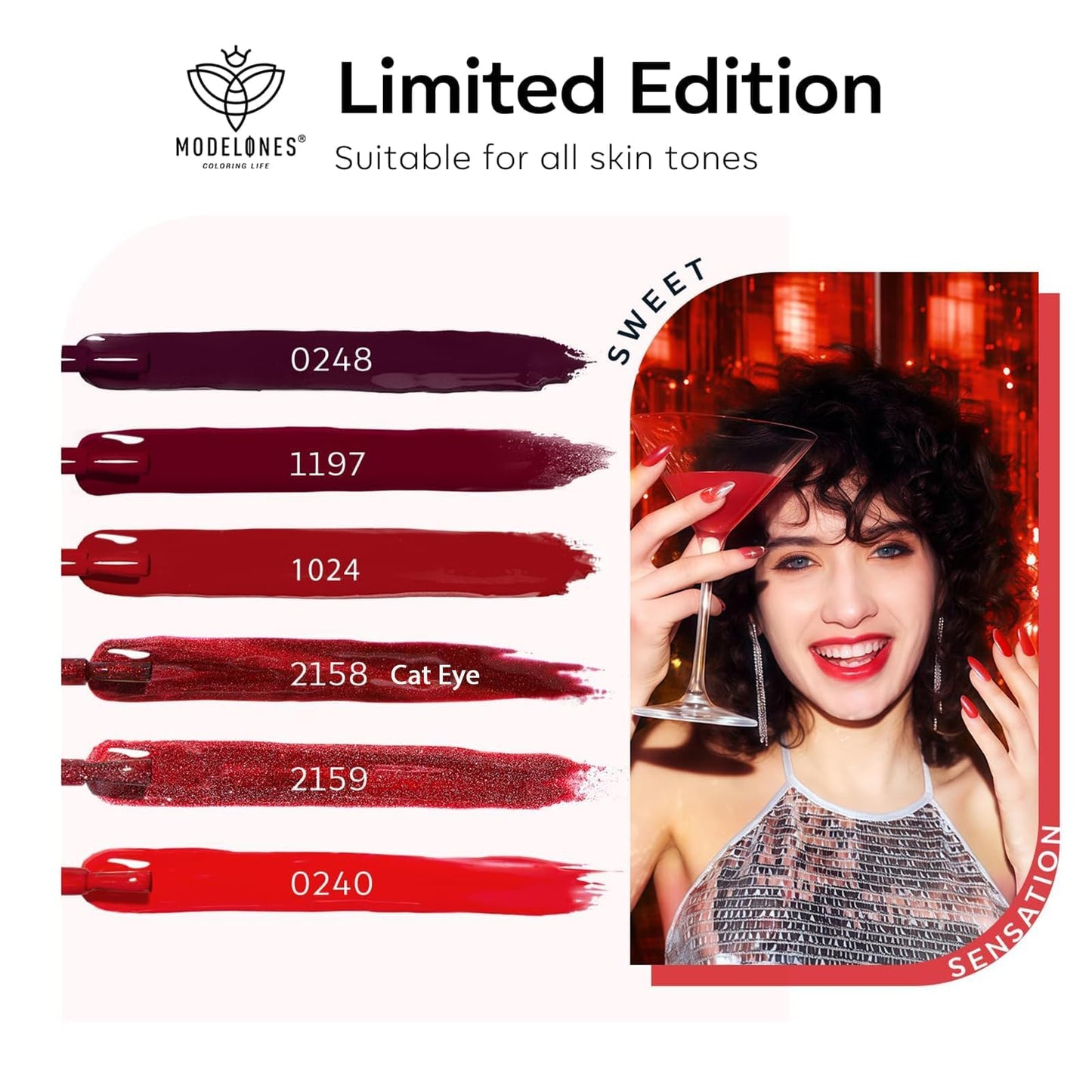 modelones Red Gel Nail Polish Set - 6 Colors 2026 Mothersday Ruby Glitter Cat Eye Magnetic Gel Polish Burgundy Red Sparkle Bloody Nail Polish Kit Soak Off LED Manicure Nail Art DIY Gift