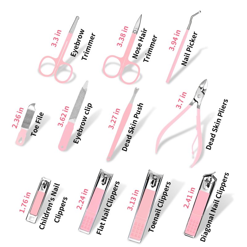 MINKINH 26-Piece Professional Manicure Set，Features Stainless Steel Tools, Carbon Steel Clippers & Travel Case for Women's Home and Travel Grooming(Pink)
