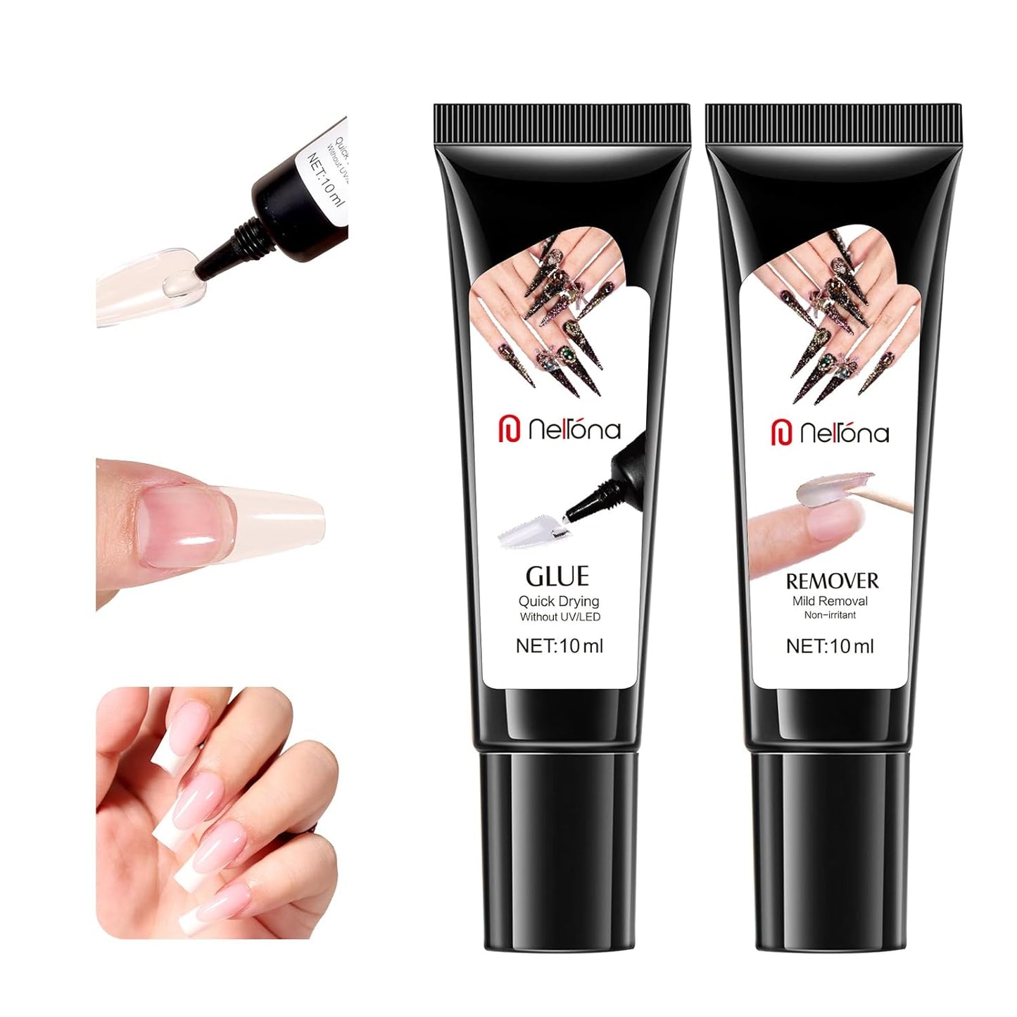 Semi Solid Nail Glue - Quick Drying 10ml for Press-On Nails | Long Lasting 30+ Days, Includes Remover Kit