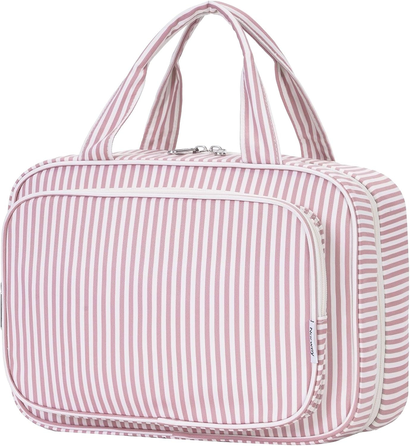 Striped Hanging Toiletry Bag for Women - Travel Makeup Organizer | Medium Dusty Pink Stripe