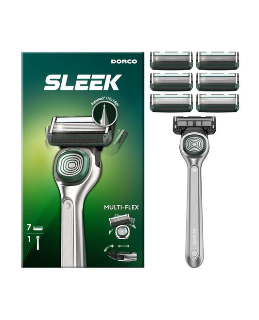 SLEEK 6 Blade Razor for Men with Multi-Flex Technology for a Smooth & Comfortable Shave | Cartridge Razor for Men, Razor Handle + 7 Cartridges