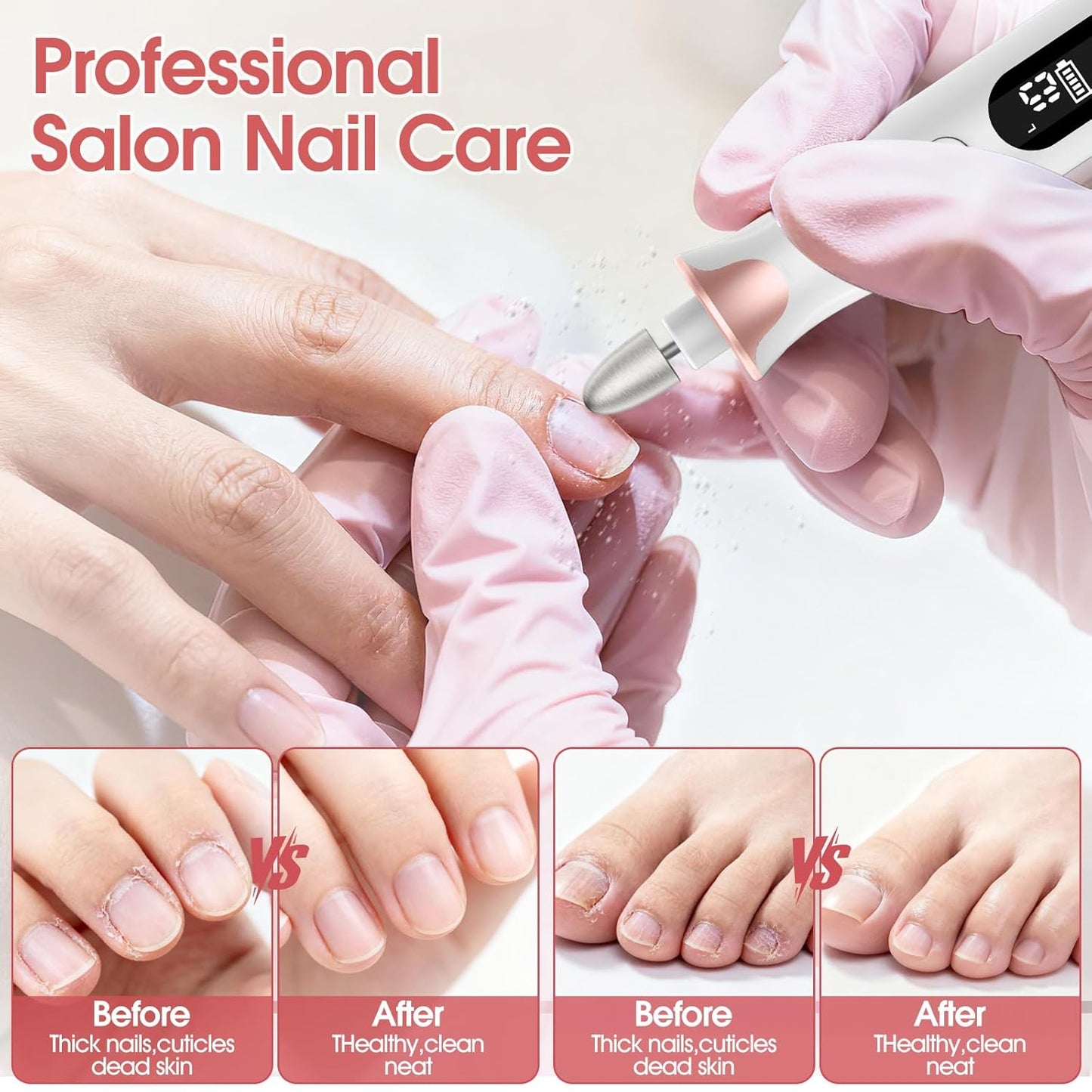 Electric Nail Drill File - Cordless Manicure & Pedicure Set with Drill Bits & Sanding Bands | Professional Nail Care for Men & Women