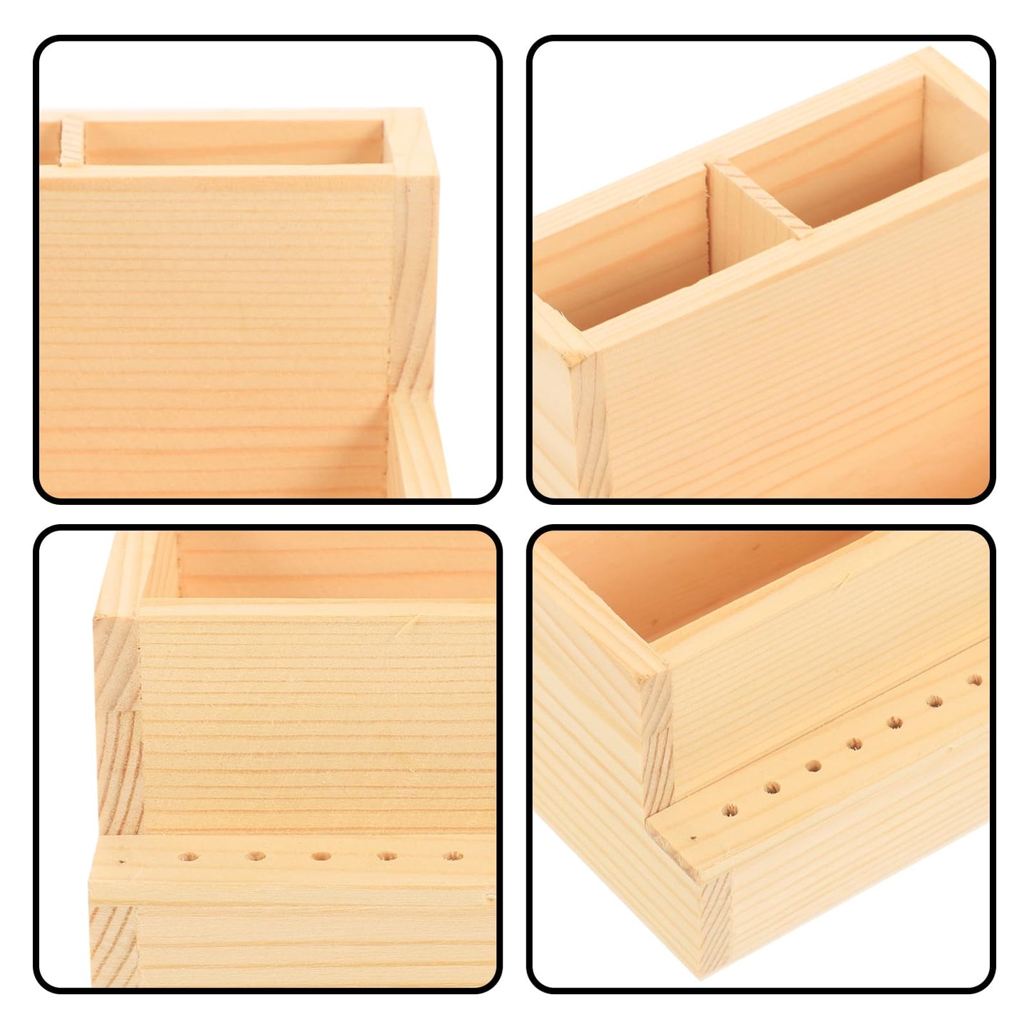 Beavorty Nail Tool Organizer Wooden Desktop Storage Box 4.84X4.52X3.93In Manicure Drill Bit Holder and Makeup Brush Container for Office and Home