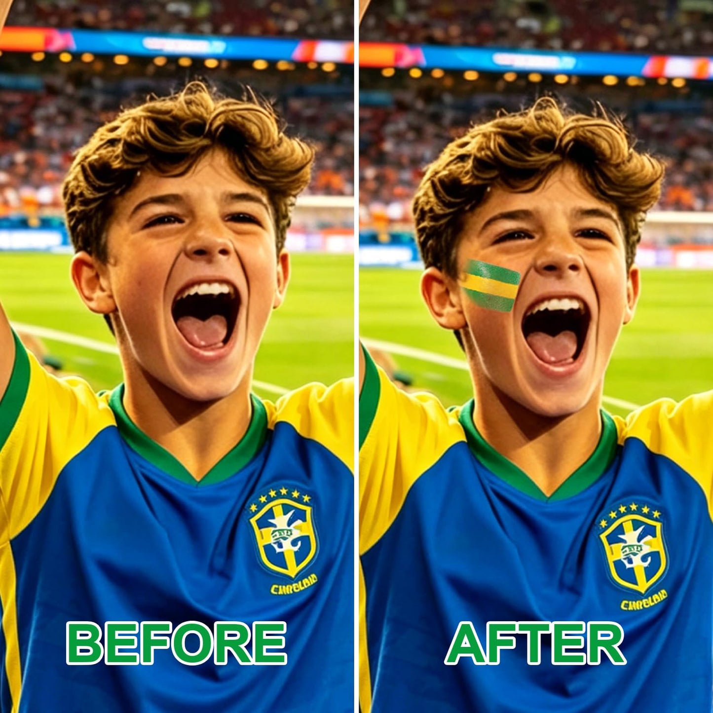 Brazil Face Paint Stick - Sweatproof High Pigment Sports Body Paint for Football, Rugby, Softball | Green & Yellow