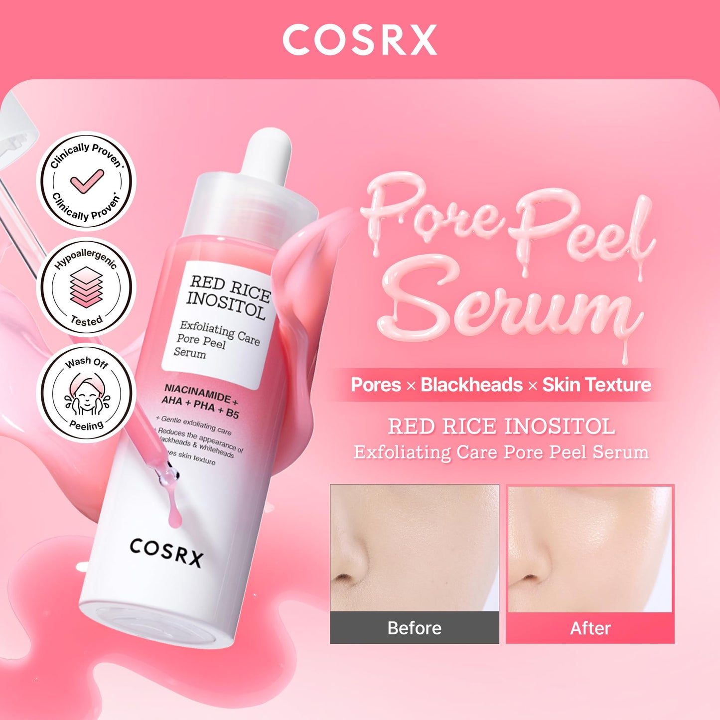 COSRX Red Rice Pore Peel Shot, 94% Reduction in Dead Skin Cells, Gentle Blackhead Remover & Face Exfoliator, Pore Minimizer for Face with Rice Extract & Inositol, AHA BHA PHA, Korean Skin Care
