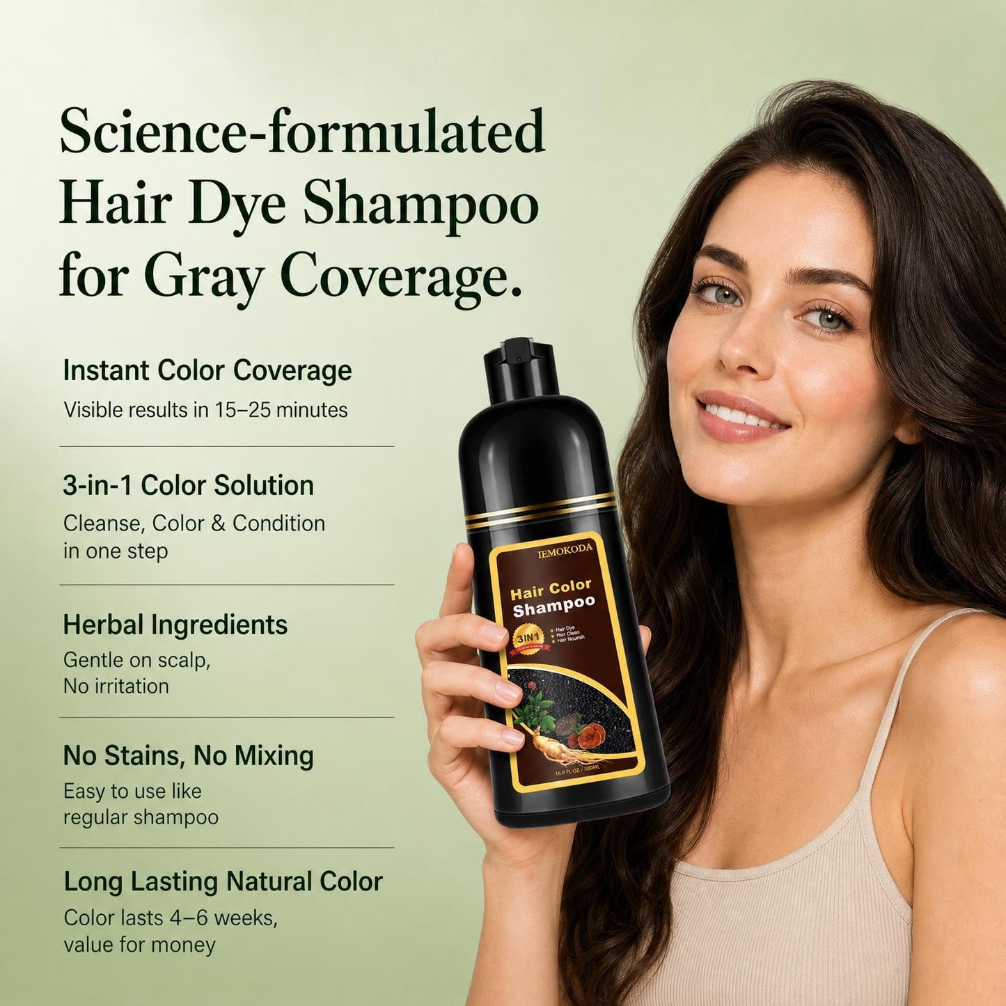 Natural Hair Color Shampoo for Gray Coverage, Instant Red Hair Dye Shampoo 3 in 1, Shampoo Hair Dye Works in Minutes, Red Hair Shampoo, Shampoo Para Canas for Women and Men