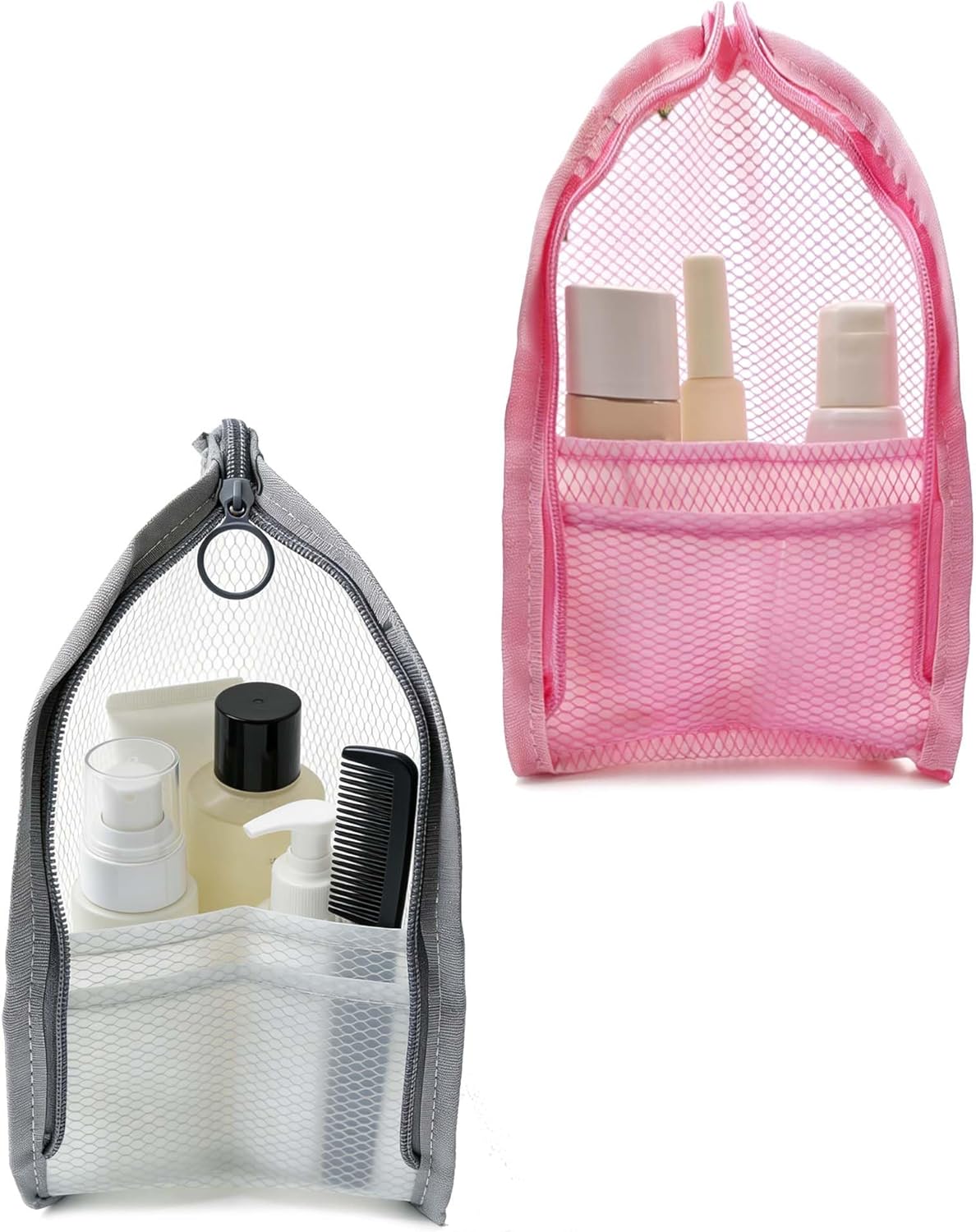 EVA Mesh Toiletry Bag - Waterproof & Portable Travel Organizer | 2 Pack for Camping, Home Storage (Grey & Pink)