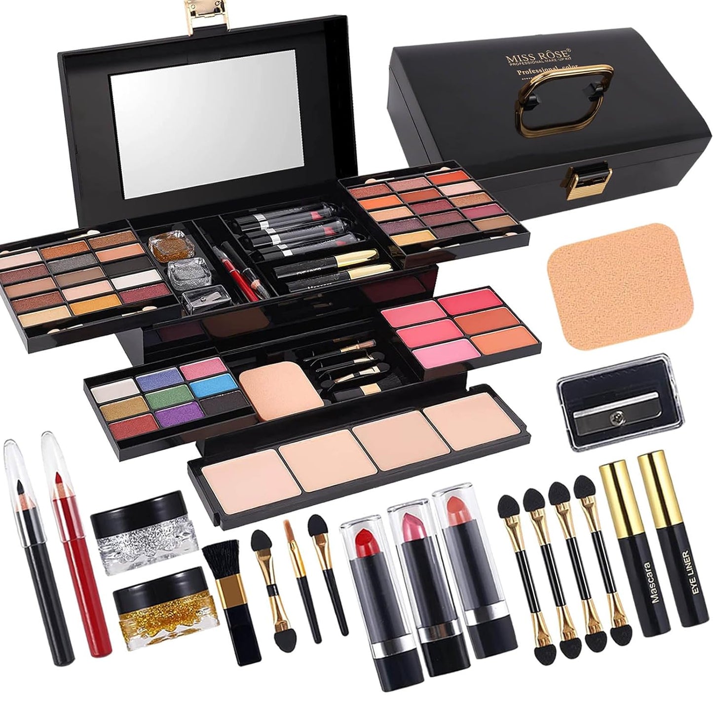 Professional 58 Color Makeup Kit for Women - Eyeshadow, Blusher, Eyebrow Powder & More | Complete Beauty Set