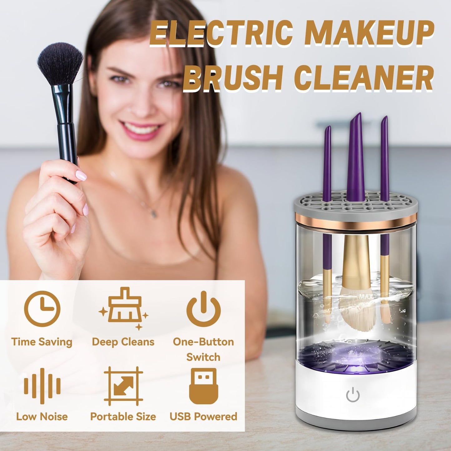 Electric Makeup Brush Cleaner - Portable Compact Design for Travel Home Use - Professional Makeup Brush Cleaning Machine - Automatic Makeup Brush Cleaner (Extra small)