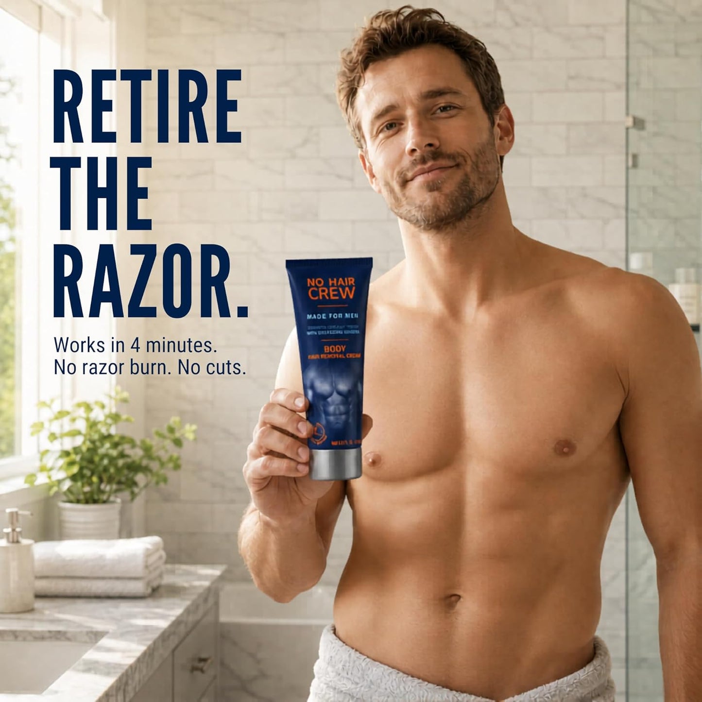 No Hair Crew Hair Removal Cream for Men - Painless Manscaping with Energizing Ginseng | 200ml