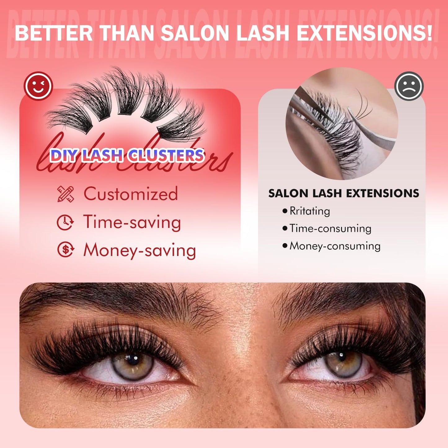 Eyelash Extension Kit - 800PCS DIY Lash Clusters with Bond & Seal | 30D/40D C Curl, 8–16mm Reusable Wispy Lashes
