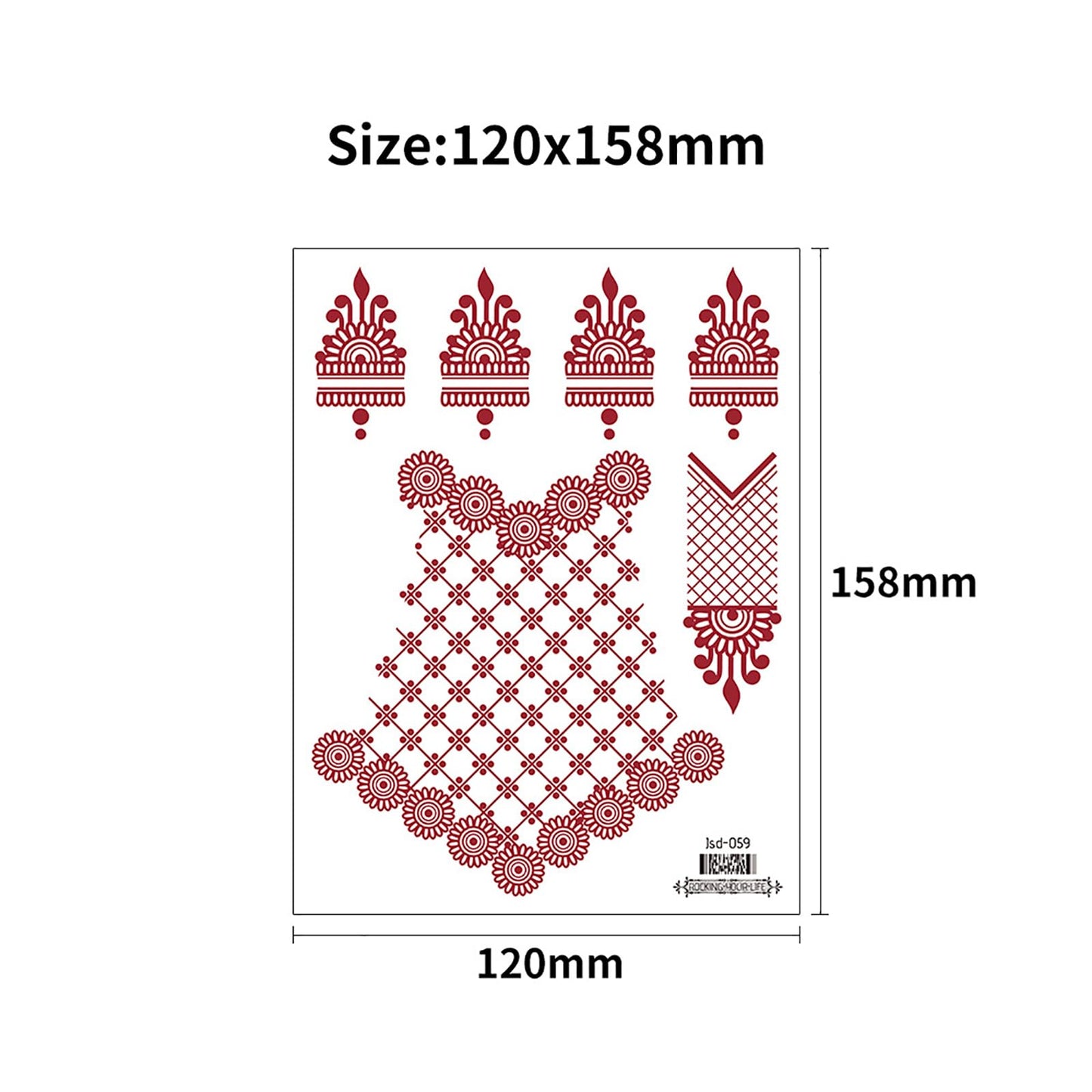 8 Sheets Henna Tattoos Temporary Stickers Waterproof Sexy Women Body Red Brown Party Masquerade Halloween Peacock Lotus DIY Face Arms Legs Art Decoration