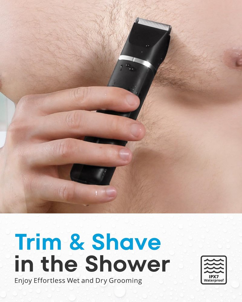VG VOGCREST Electric Bikini Trimmer for Men: 2 in1 Body Facial Hair Remover - Painless Pubic Hair Shaver (Black)