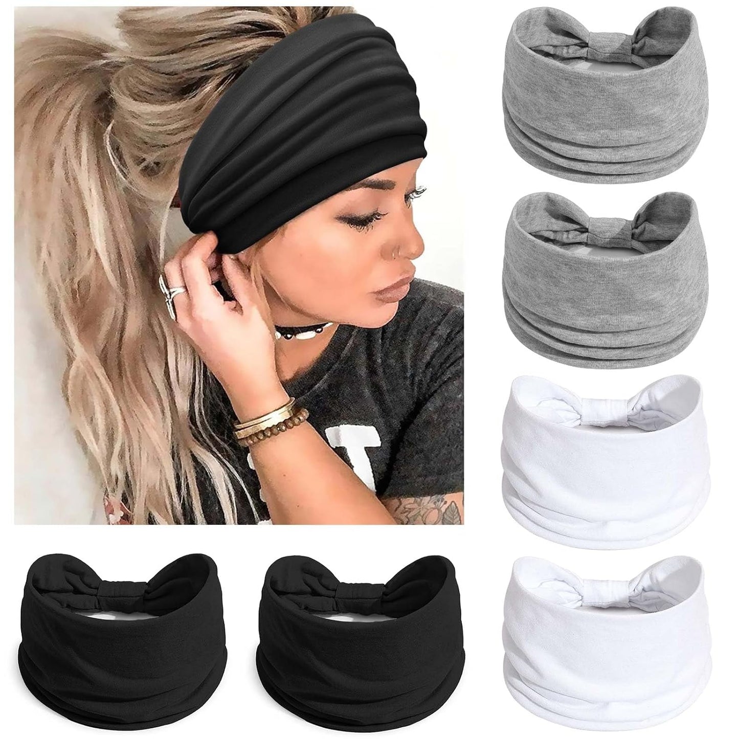 Wide Headbands for Women - No Slip Knotted Turban Hair Accessories | Dark Green Boho Style