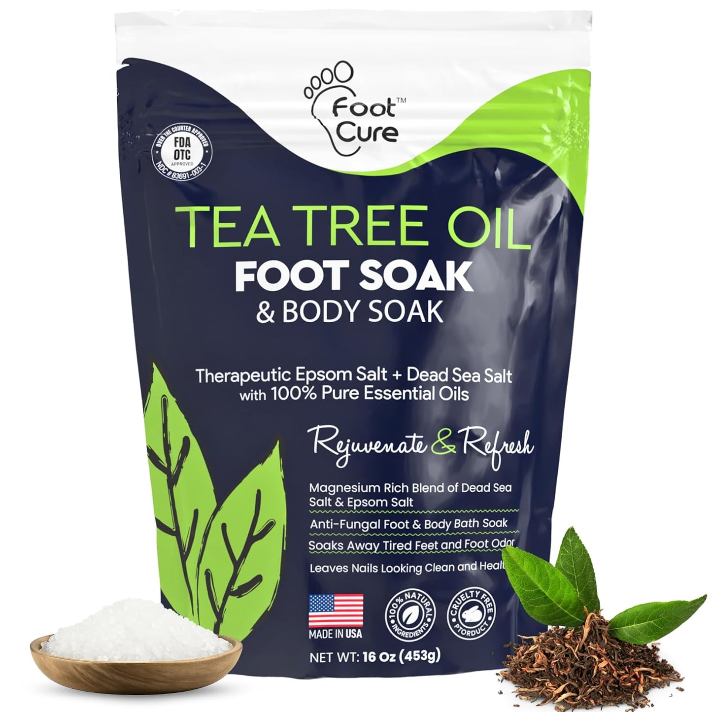 Tea Tree Oil Foot Soak - Epsom Salt for Toenail Repair & Athlete's Foot | 16 oz Spa Treatment