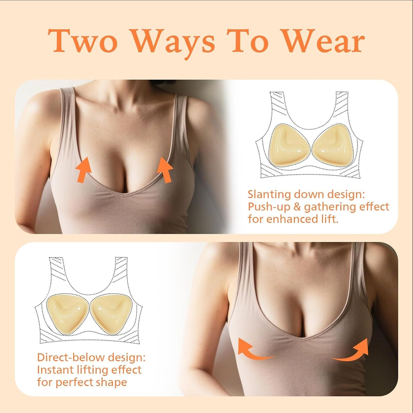 Push-Up Sticky Bra Inserts for Women - Reusable Strapless Waterproof Adhesive Pads