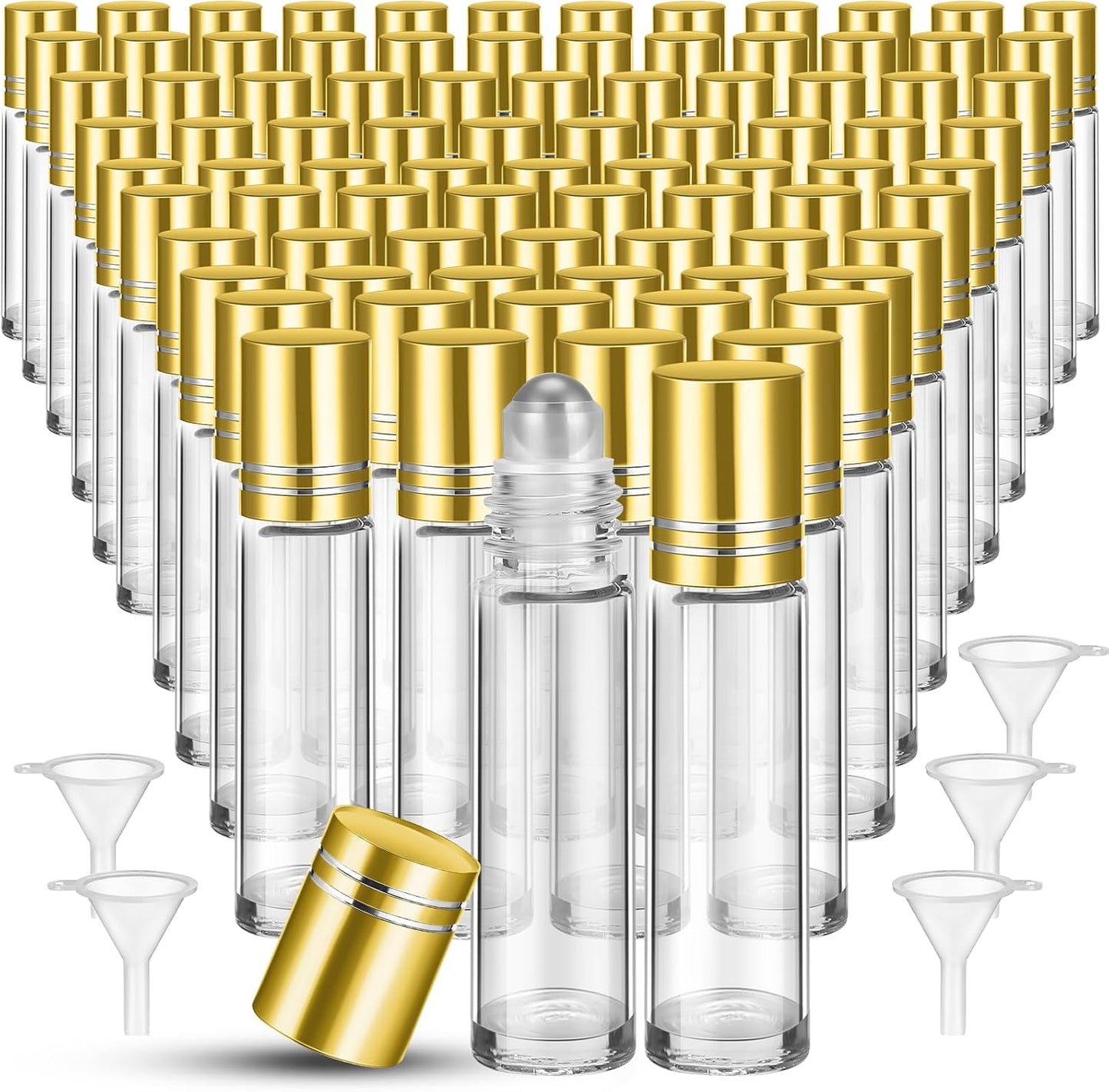 Essential Oil Roller Bottles - 150 Pcs 10 ml Glass Roll-On Bottles with Stainless Steel Balls | Leak-Proof & Travel-Friendly (Amber)
