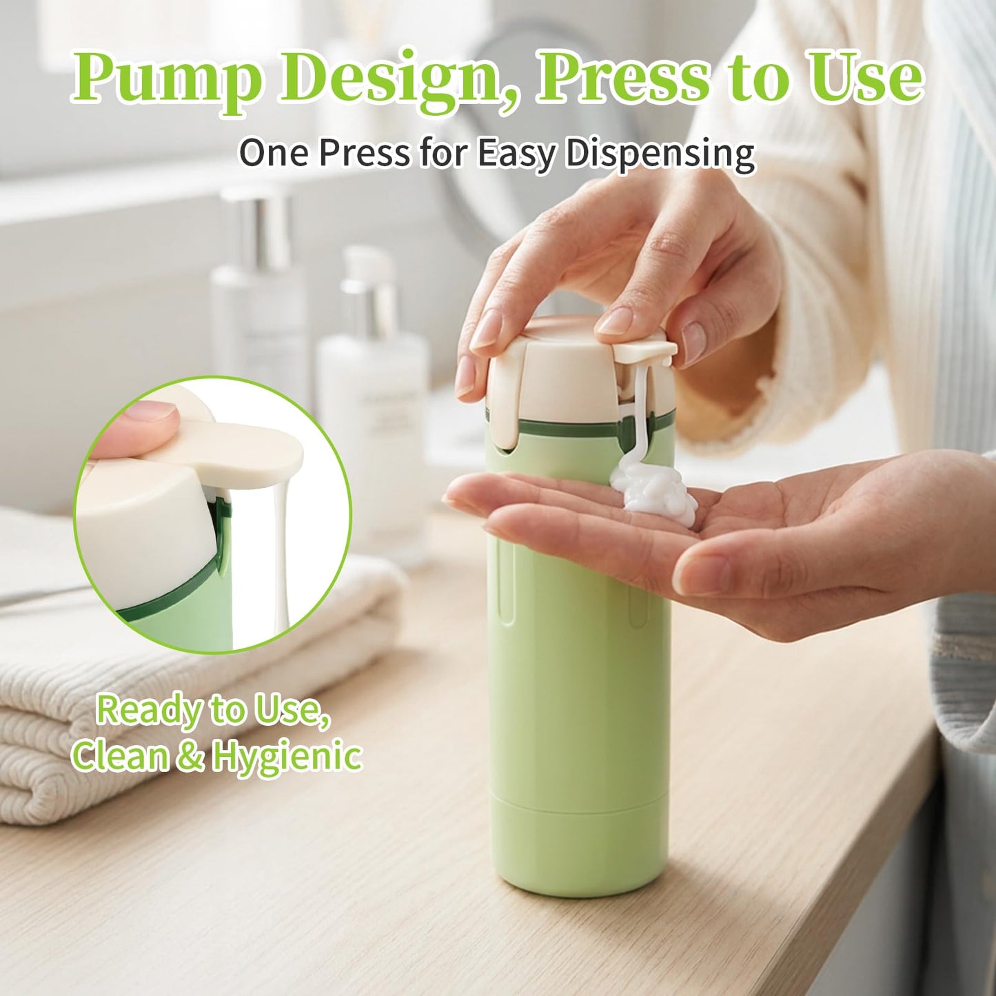 ZRWQTMMMJ 4 in 1 Travel Dispenser Bottle Set - 30ml x4 TSA Approved Leak Proof Airless Pump Bottles, Refillable Small Containers for Shampoo Lotion, Portable Travel Toiletries for Carry On (Green)