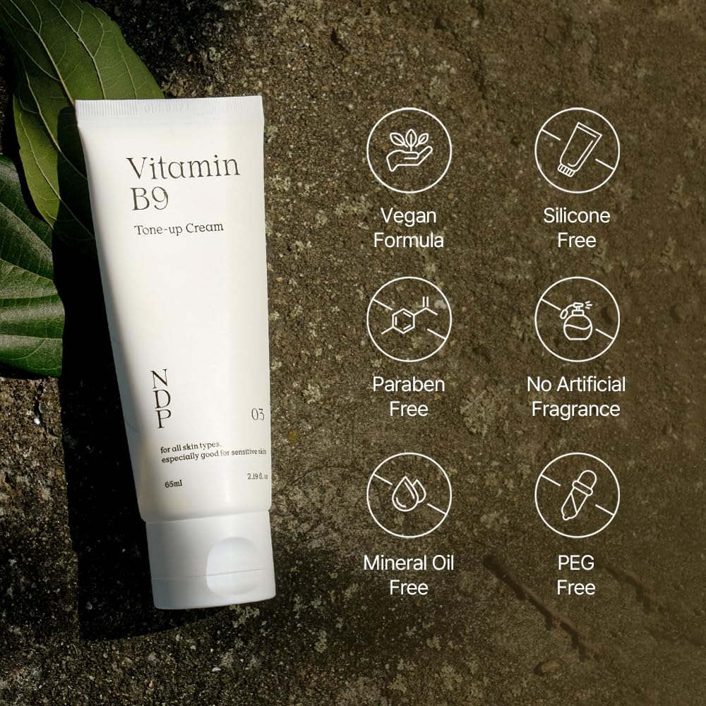 Vitamin B9 Tone-Up Cream - Silicone-Free Face Primer for Pore Minimizing | 95% Pure Cica Extract, Lightweight Formula (65ml)
