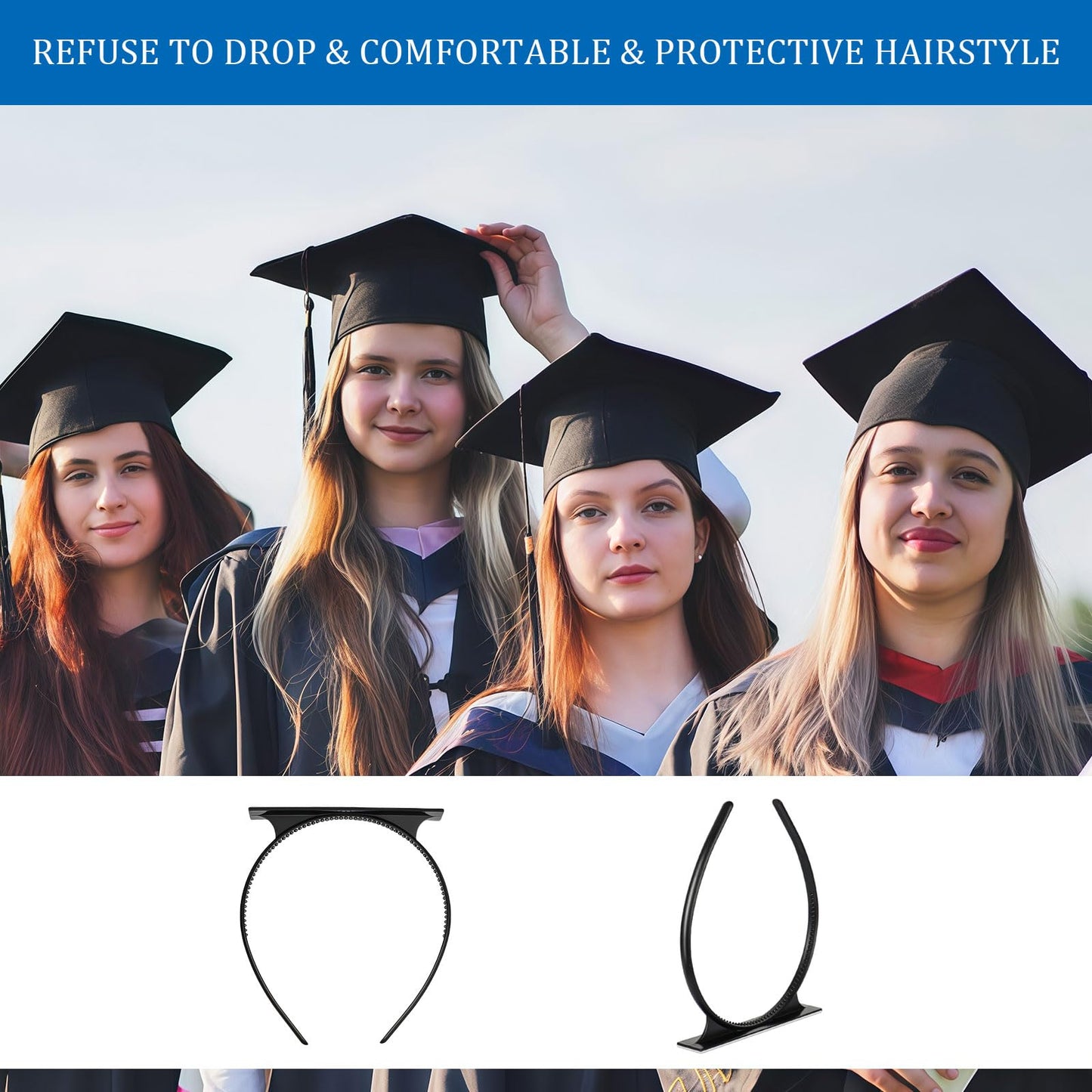 HIFANMM 1 Pack Graduation Cap Headband, Secures Your Grad Cap and Hair Style, Upgrade Grad Hat Headband, Graduation Supplies Non Slip Head Band