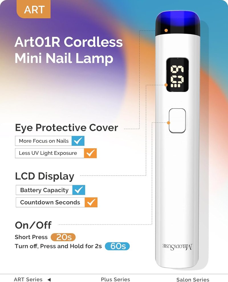 Handheld UV Light for Gel Nails - Mini Portable Cordless Nail Lamp with LCD Display & Eye-Protective Cover | White