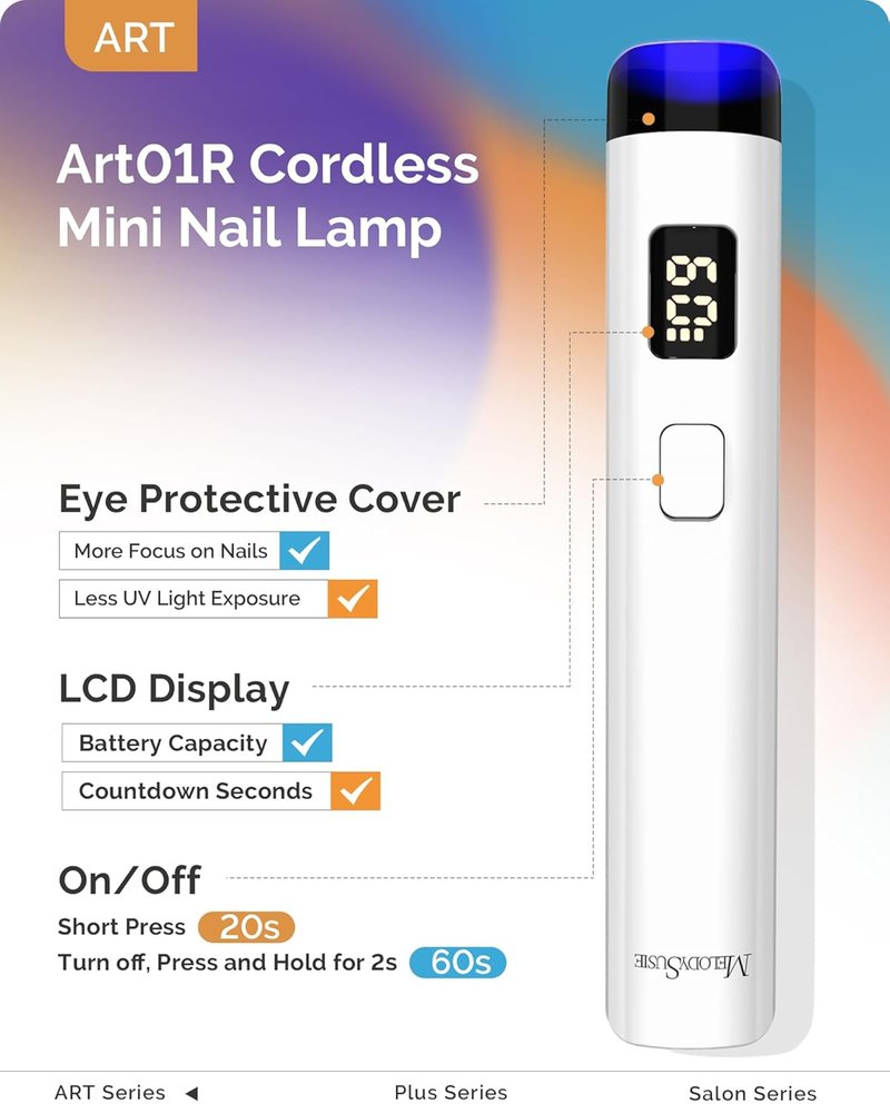 Handheld Cordless UV Nail Lamp - Rechargeable Mini LED Light with LCD Display & Eye-Protection Cover | Cures Soft Gels & Rhinestone Glue