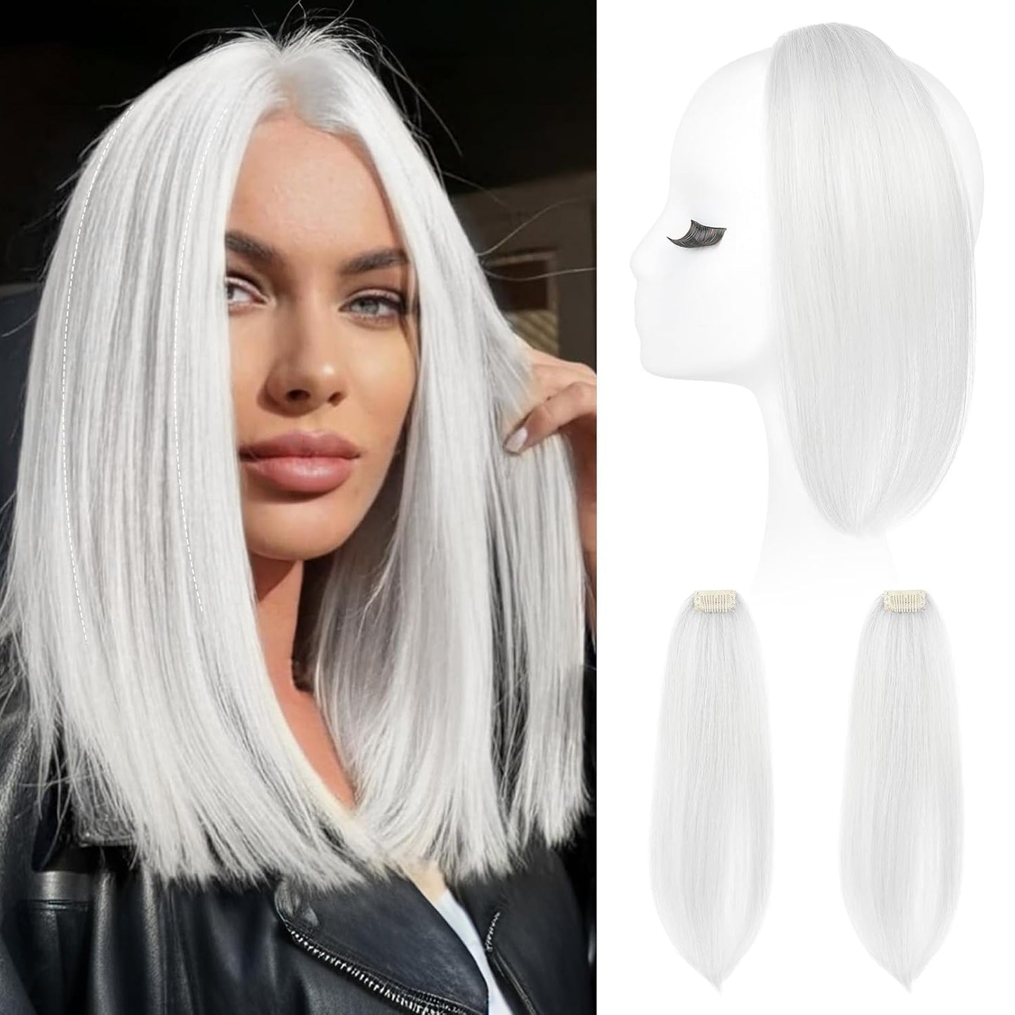 Clip In Hair Volumizer - 12 Inch Thick Hairpieces for Extra Volume | Off Black, 2PCS