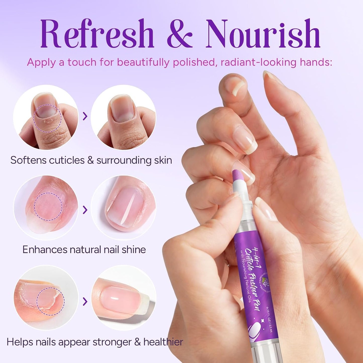 Cuticle Oil Pusher Pen - 4-in-1 Cuticle Remover & Nail Care Oil | Moisturizes & Strengthens Dry Nails