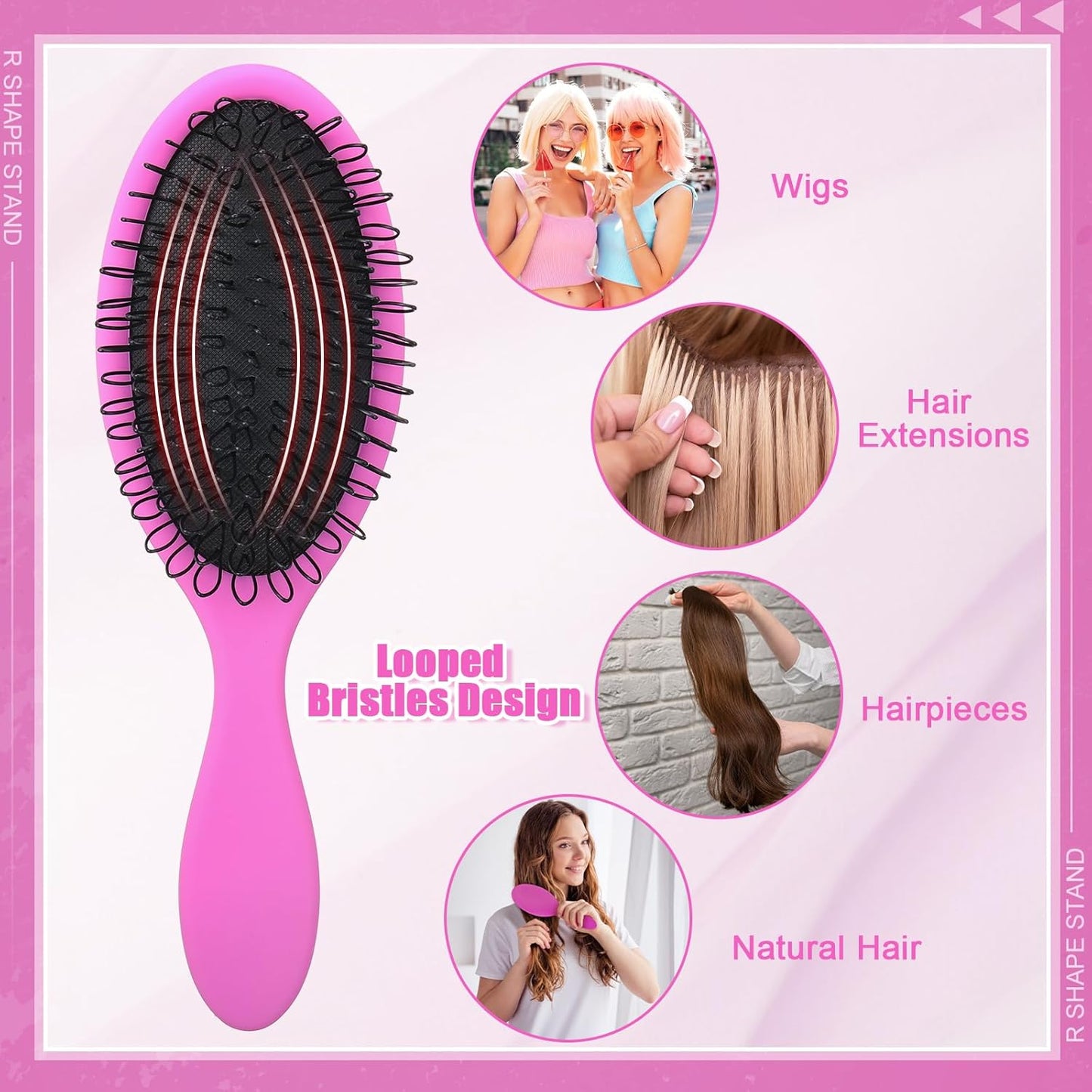 Pink Wig Head Stand Set - 2 Pack with 3 Wig Brushes | Travel Holder for Women’s Wigs