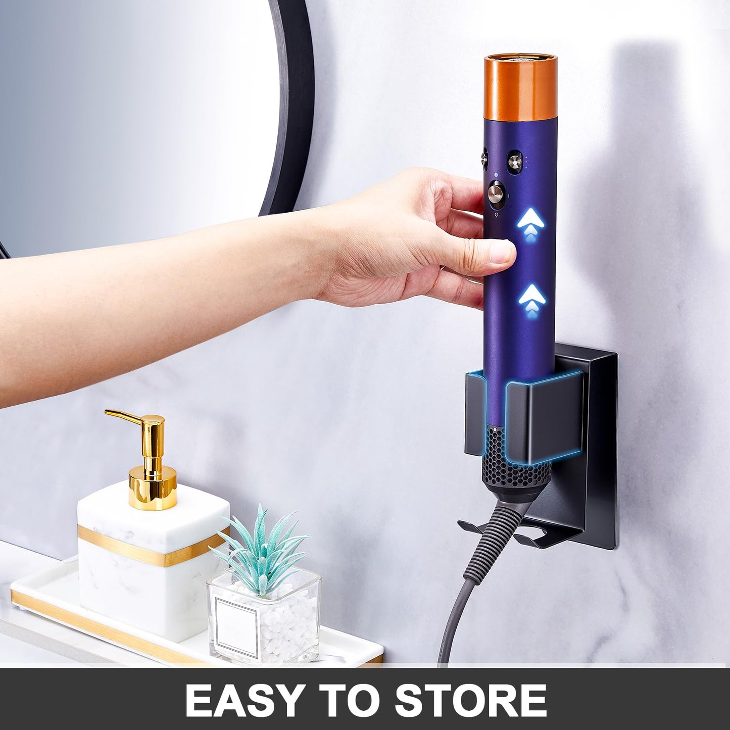 WAYASI Hair Straightener Holder Wall Mounted Blow Dryer Holder, Blow Dryer and Curling Iron Holder, Hair Dryer and Straightener Holder, Bathroom Hair Tools Organizer and Storage (Black, 1Pc)
