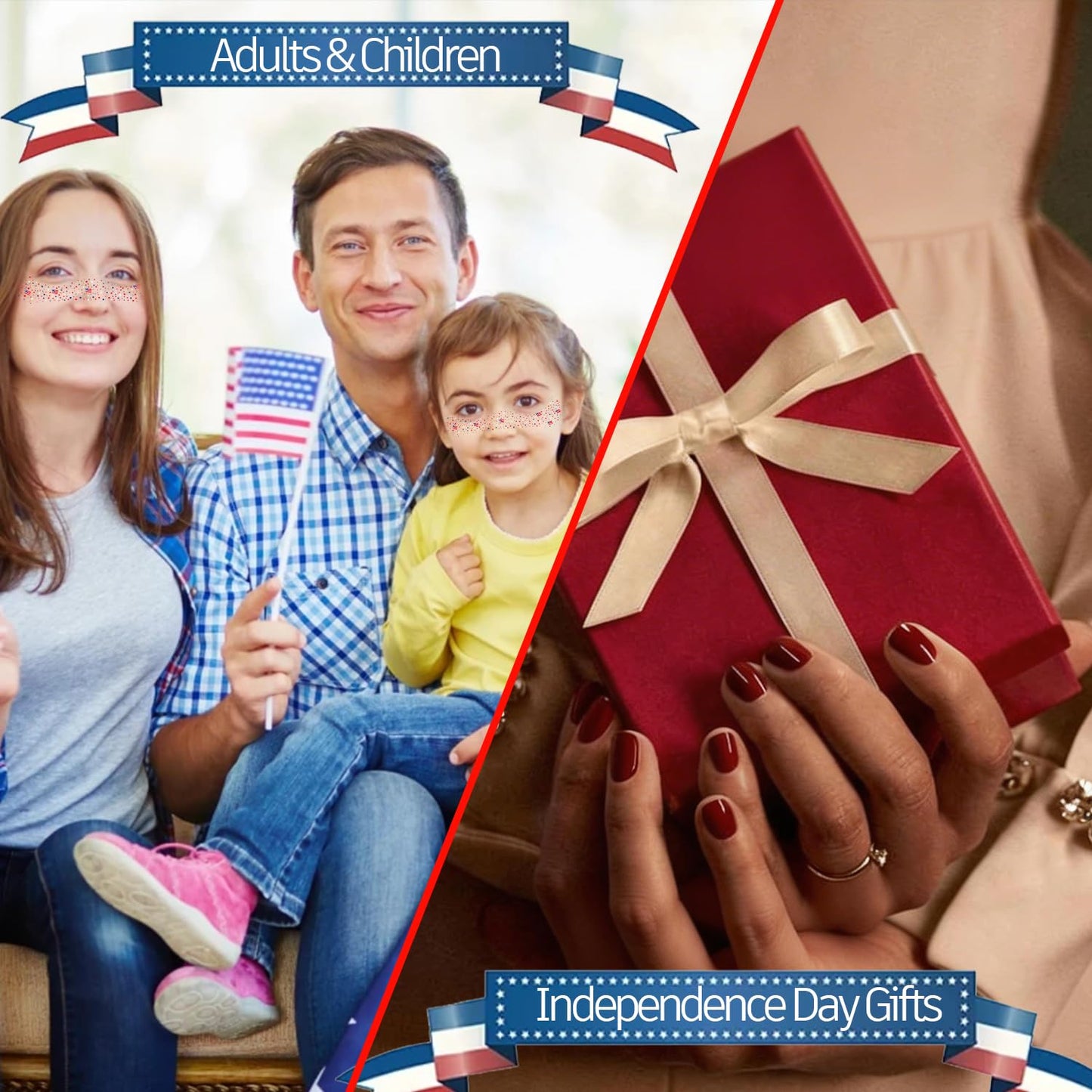 USA Flag Glitter Freckles - 8 Pcs Red, White & Blue Face Tattoos for 4th of July & Memorial Day