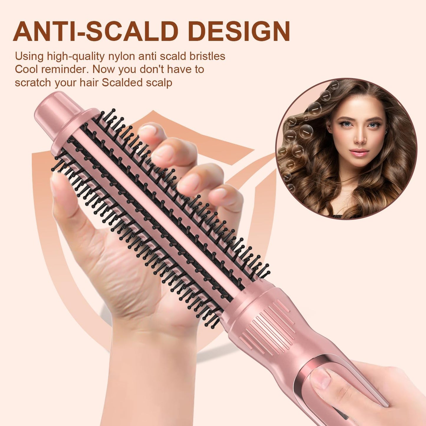 Heated Round Brush - 1 Inch Ceramic Tourmaline Curling Brush | Volumizing Ionic Hair Styler Tool (Pink)