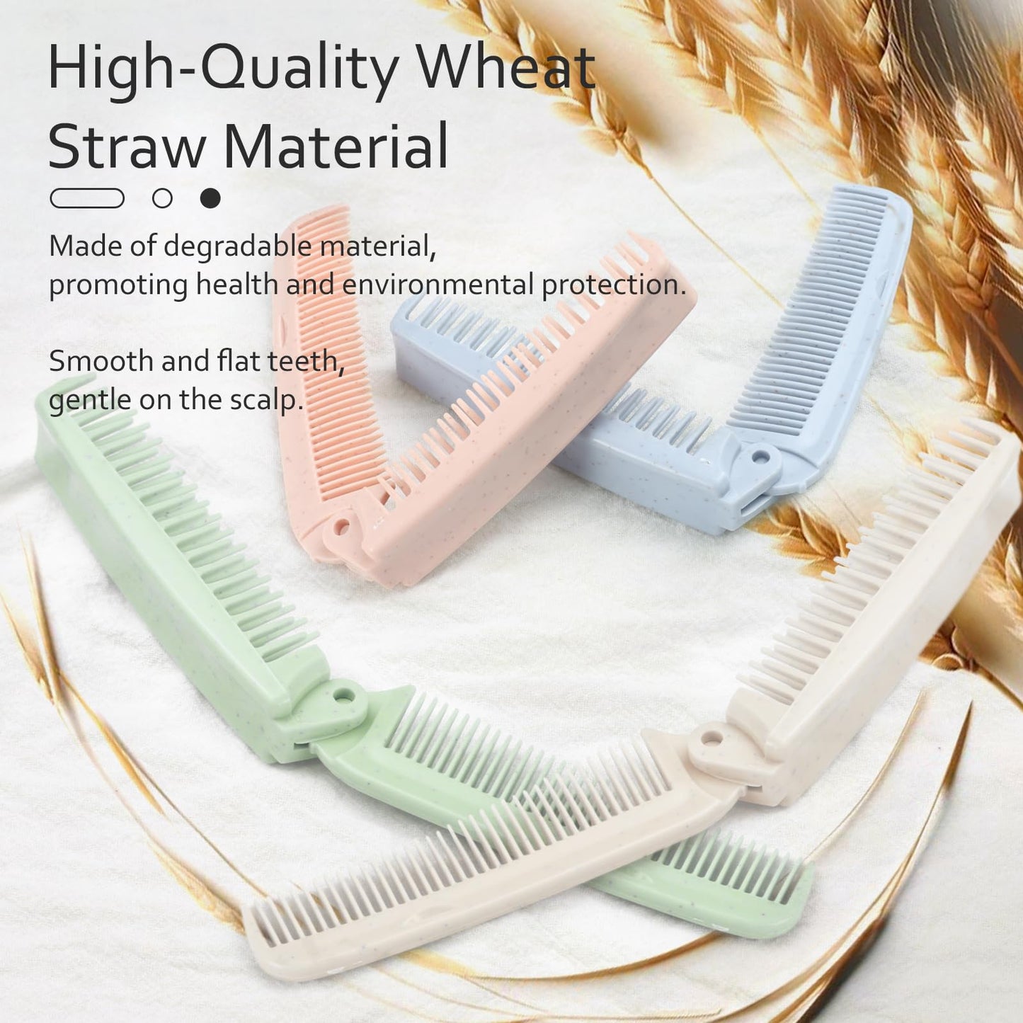 4 PCS Wheat Straw Foldable Hair & Makeup Comb: Portable, Eco-Friendly, For Men & Women - Perfect for Travel