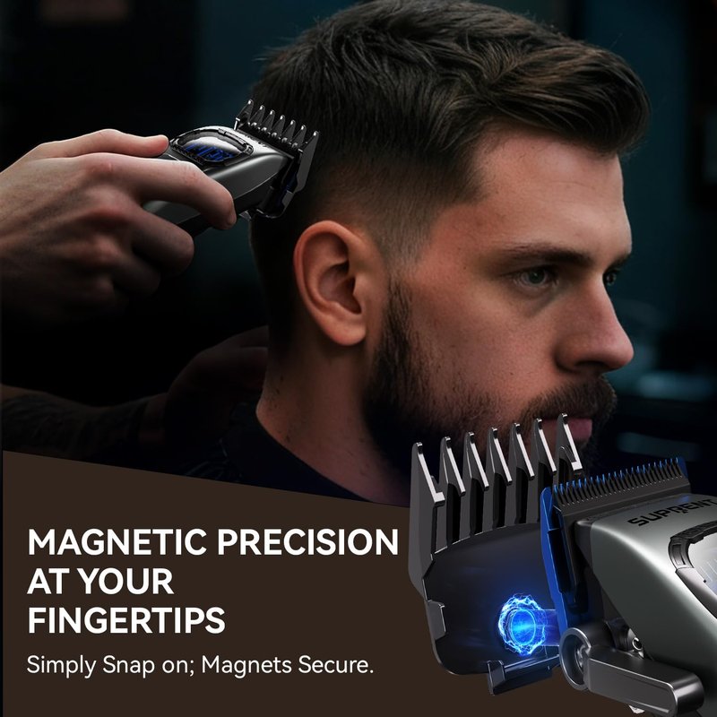 SUPRENT StormGray Professional Hair Clippers for Men - Cordless Barber Clippers & Zero-gapped Trimmer Set, Haircutting Kit with High Performance Motor, Blue Titanium-Coated Blades, Charging Stands