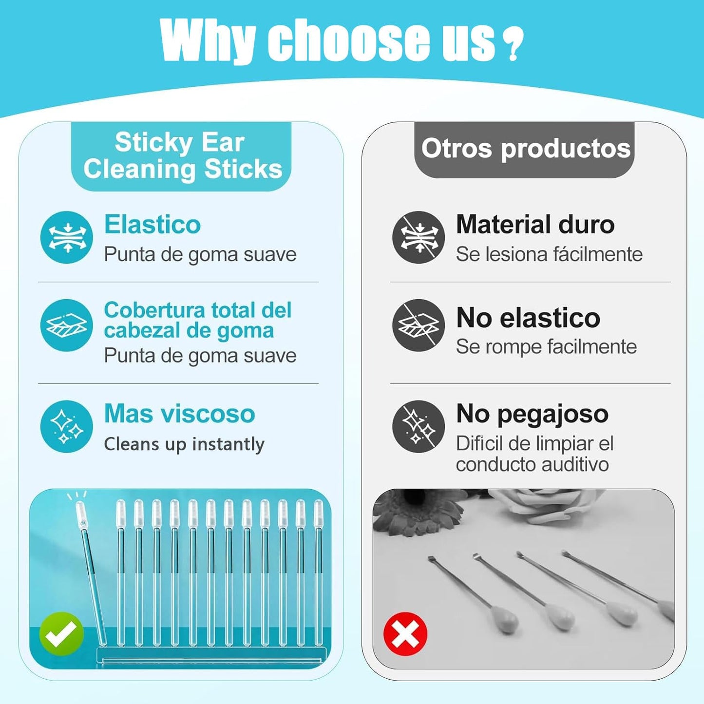 Sticky Ear Cleaning Stick, Reusable Ear Cleaning Tools with Soft Rubber Head, Gentle Adhesive Ear Pick for Ear Wax Cleaning, Adhesive Ear Cleaning Sticks for All Ages (3 Box)
